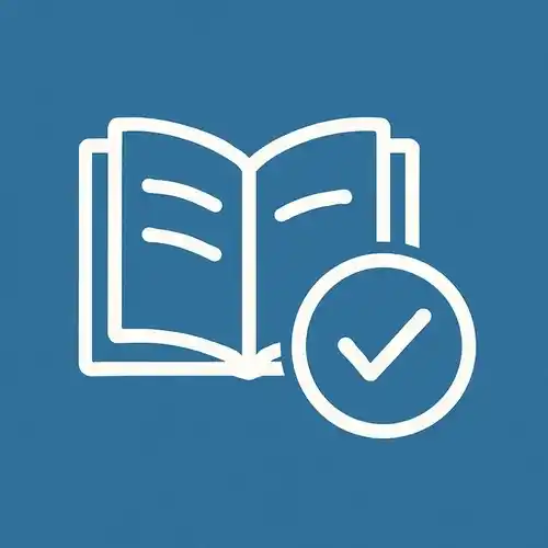 Pictograma minimalista de un libro abierto con un símbolo de validación, que significa facilidad de lectura