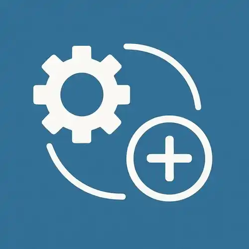 Pictograma minimalista de un engranaje y un símbolo + que representa funciones adicionales