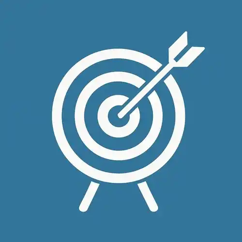Pictograma minimalista de una diana con una flecha en el medio