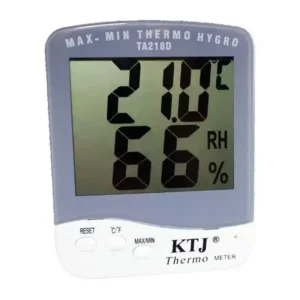 Vista frontal del termohigrómetro KTJ TA218D, medidor de temperatura y humedad interior