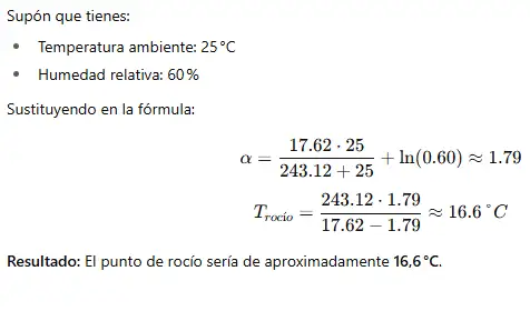Ejemplo ilustrativo y didáctico del cálculo del punto de rocío utilizando la fórmula de magnus