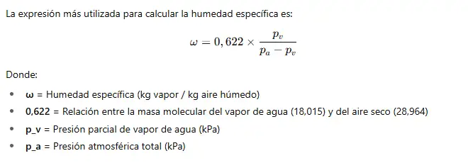 Ecuación para calcular la humedad específica