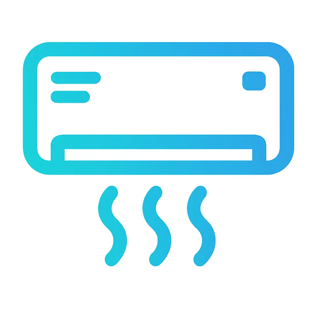 icono vectorial de un climatizador de contorno azul y fondo blanco