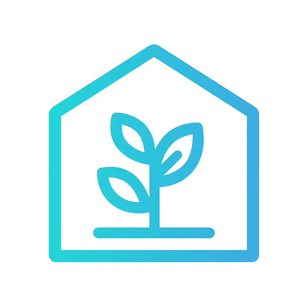 icono vectorial de un invernadero de contorno azul y fondo blanco