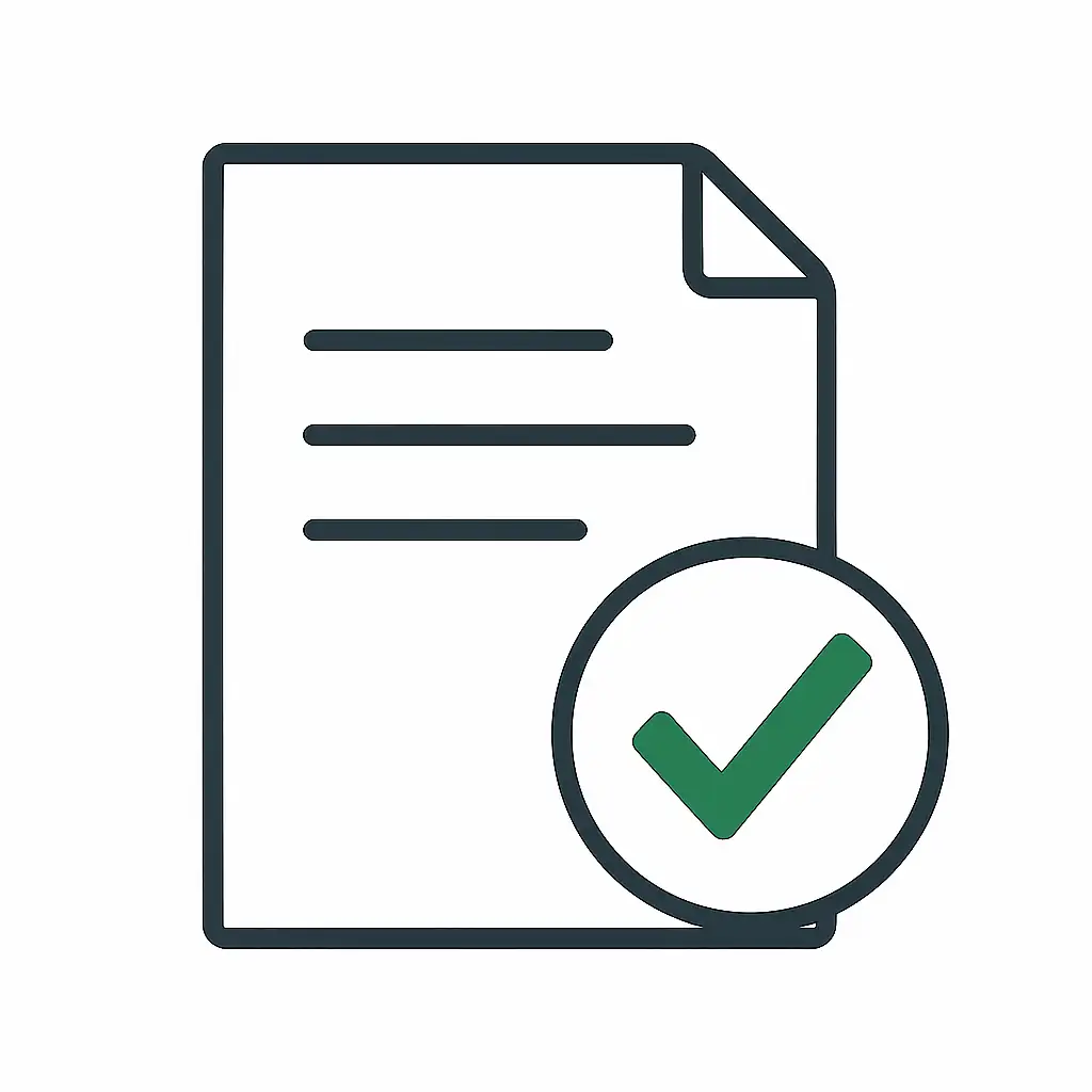 Icono de documento con check verde que representa cumplimiento de norma ISO 7243 referente al estrés térmico y el índice WBGT