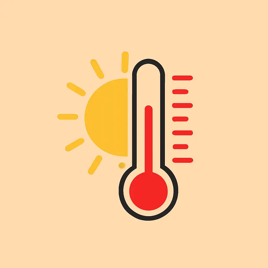 Termómetro caliente con sol y fondo cálido anaranjado